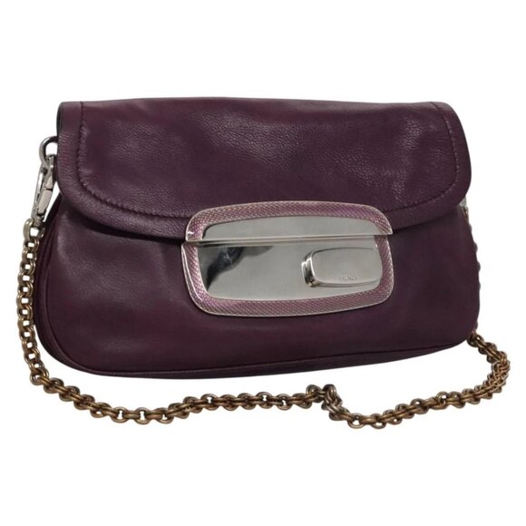 PRADA Chain Shoulder Bag Leather Purple Auth - Picture 1 of 16